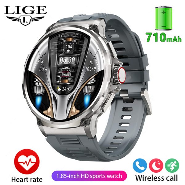 LIGE New 710mAh Large Capacity Battery Smart Watch Men Outdoor Sports Health Tracking Waterproof Smart Bracelet Bluetooth Call Rugged Smart Watch 2025